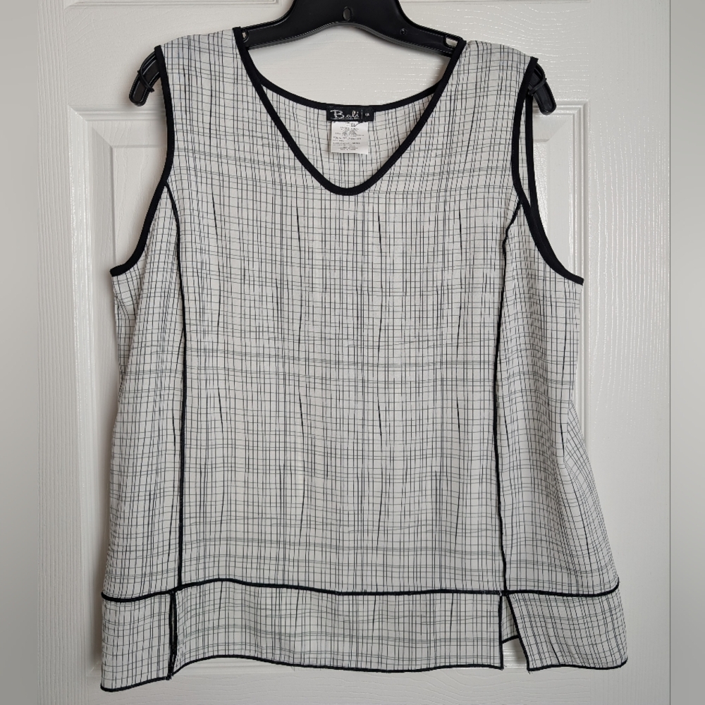 Bali Black and White Cross Striped Blouse, Sz. Large